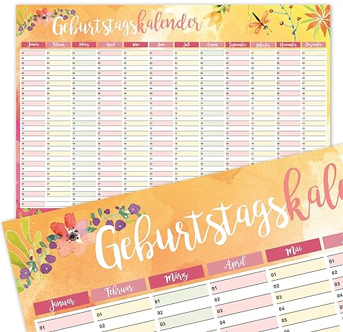 Geburtstagskalender mit Blumen-Motiv I DIN A3 I jahresunabhängig I Dauerkalender für Mädchen, Frauen, WG, die ganze Familie I dv432