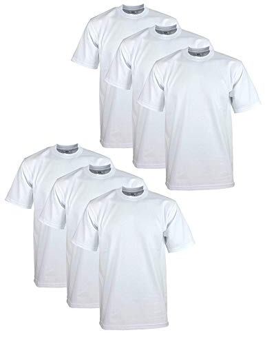 Pro Club Men's 6-Pack Heavyweight Cotton Short Sleeve Crew Neck T-Shirt - White - Medium