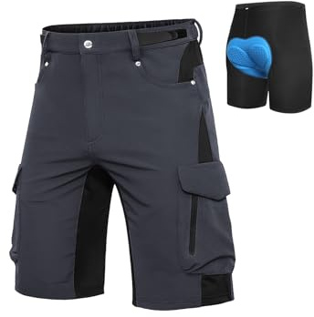 Cycorld MTB Hose-Kurz-Herren-Fahrradhose-Gepolstert, Schnelltrocknende MTB Shorts Radlerhose Atmungsaktiv Radhose Herren Kurz mit Haken- und Flauschband(Dark Grau, 2XL)