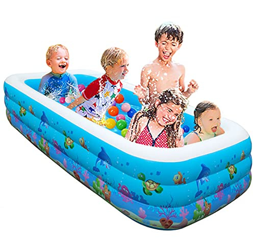 TONGQU Paddling Pool for Kids Adults, Blue Rectangular Family Swimming Inflatable Pool, Summer Water Party, for Garden Backyard Indoor & Outdoor
