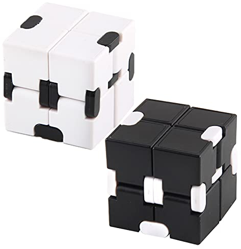 YUTOU 2 Stücke Zappeln Infinite Cube Mini Kill Time Spielzeug - Unendlicher Flip Würfel für Stress und Angst Linderung - Entspannendes Zubehör (Schwarz, Weiß)