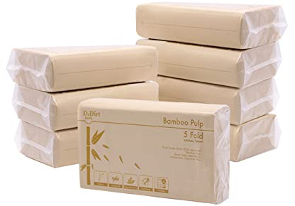 DrDirt Essuie-mains pliés en M en papier bambou écologique (Beige, Format compact, 8 paquets)