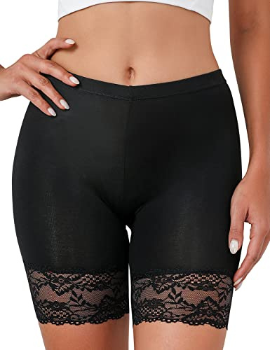 Niwicee Panty Short Femme,Invisible Boxer Shorts Leggings Court,sous Jupe Shorts Pantalon Anti-Friction Et Protection De La Vie Privée,Dentelle Garniture Shorty Culotte De Sécurité-Le Noir-S