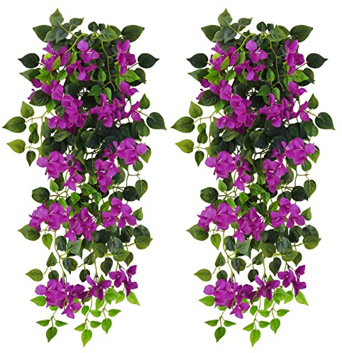 Elecxlink Artificial Hanging Flowers Bougainvillea, UV Resistant Faux Silk Flower Fabric Vine for Indoor Outdoor Garden Porch Eave Fence Wedding Wall Spring Summer Decor
