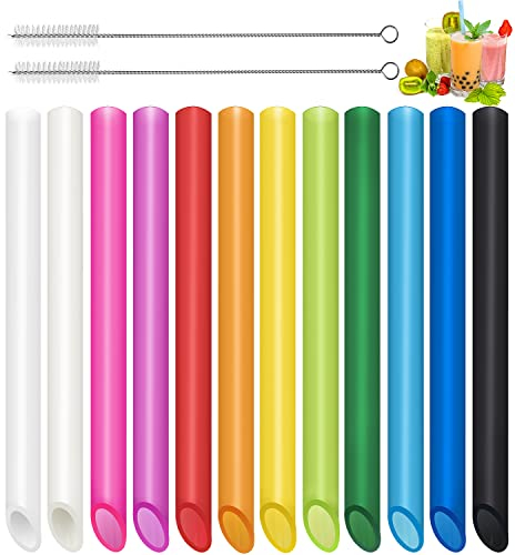 12 cannucce riutilizzabili Bubble Tea con 2 spazzole per la pulizia, cannucce colorate spesse, in plastica, adatte per tutti i tipi di frullati (13 mm x 25,5 cm)