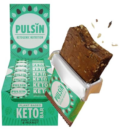 Pulsin - Plant Based Keto Protein Bars - Low Carb - 50g x12-12.7g Protein, 16.0g Fat, 8.5g Carbs - Gluten, Palm Oil & Dairy Free Snack Bar - Mint Choc