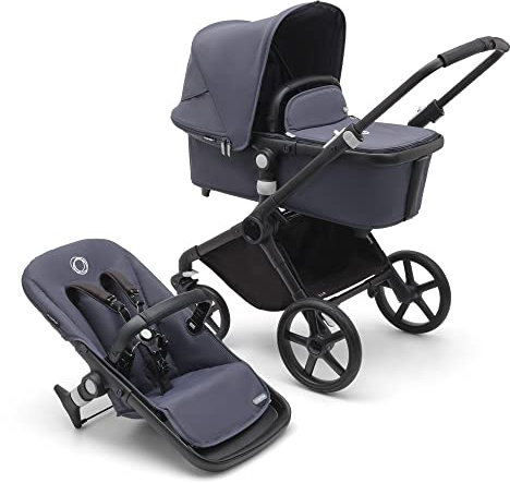 Bugaboo Fox Cub Kinderwagen für jedes Gelände, leichter und stabiler Kinderwagen, strapazierfähiges Design und extragroßes Sonnendach, einteilig und selbststehend faltbar, Stormy Blue