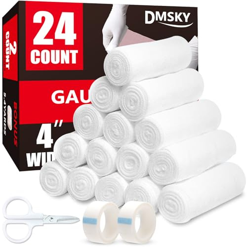 Paquete de 24 rollos de gasa vendas, 4 pulgadas x 4 yardas, gasa enrollada transpirable envuelta individualmente, suministros de primeros auxilios y suministros médicos para heridas
