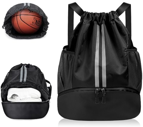 flintronic Bolsas de Cuerdas Mujer Hombre Mochila, Cuerdas Impermeable Saco de Gimnasia, Deportiva Impermeable Mochila de Playa, con Compartimento Zapatos y Bolsillo Húmedo, para Yoga Deporte
