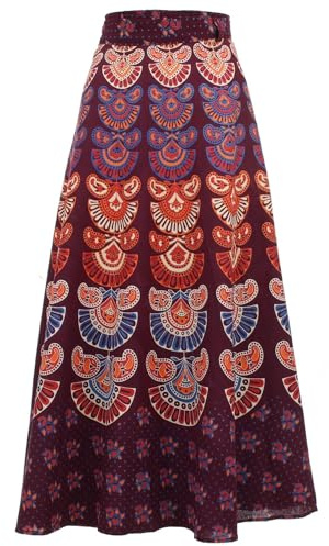 LOUDelephant Block Print Mandala Maxi Wrap Skirt Handmade Long Indian Cotton Boho One Size UK 8-20