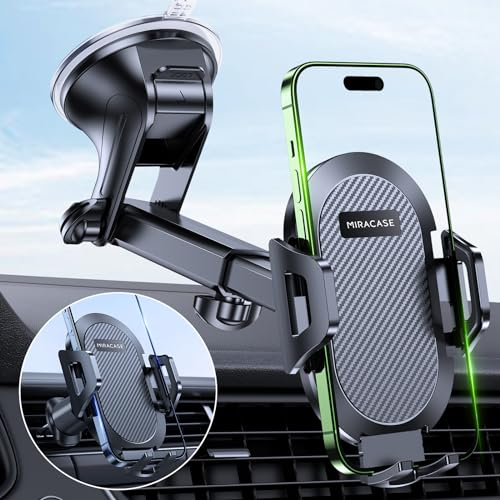 Miracase Support Téléphone Voiture【Militaire Ventouse】 Porte Telephone Voiture Universel【4 En1】 adapté Tableau Bord & Pare-Brise & Bouches & Table Compatible Tous Smartphones 4.0''-7.0''