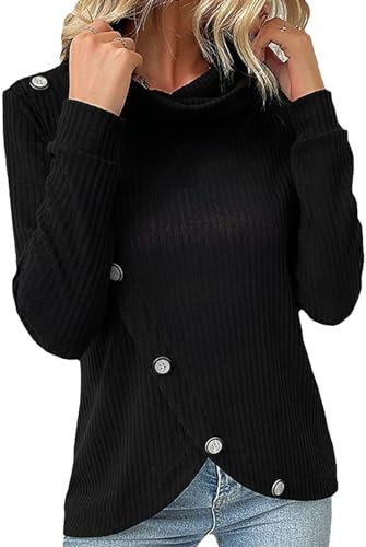 Greensen Pull à Col Bénitier pour Femmes, Haut à Ourlet Asymétrique, Coupe Ample, Manches Longues, Coupe Ample, élégant, Ourlet Asymétrique, Pull Portefeuille (L)