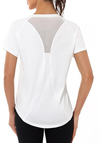 Gyabnw Gym Tops Women Workout Yoga Running Top Quick Dry Sports T-Shirt Ladies Crew Neck Short Sleeve Tee Shirts White