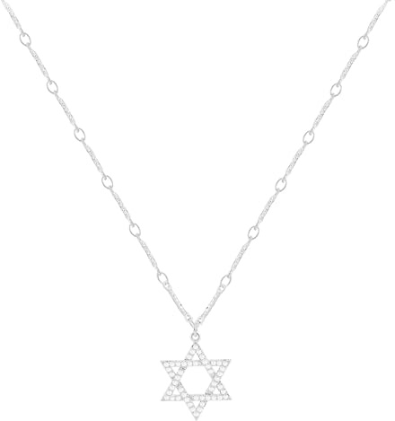 Kyerlyn David Star Lover Pendant Necklace for Women Dainty Jewish Star Necklace Silver Cubic Zirconia Necklace Women Jewelry Charm Necklace Everyday Gift