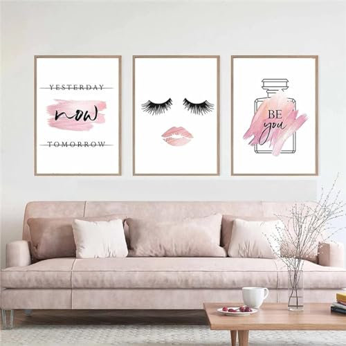 AWKFHF Eyelash Makeup Rose Gold Perfume Bottle Canvas Picture Poster Art Print Living Room Bedroom Wall Decoration (3 x 60 x 80 cm, without Frame)