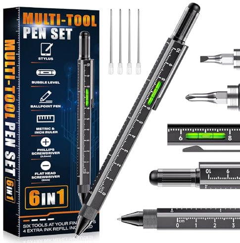 Coole Geschenke für Männer und Frauen, 6-in-1-Multitool-Stift für Ihn, Vater, Opa, Ehemann, Freund, einzigartiges Multifunktionswerkzeug, Gadget, Strumpffüller, Geschenke von Tochter, Ehefrau, Sohn (6