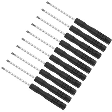 CoCud Destornillador Ranurado Mini, Tamaño de 2.0mm, Longitud de 82mm, Acero al Carbono, Pequeño Destornillador de Cabeza Plana con Mango Antideslizantepara Gafas, 10 Piezas