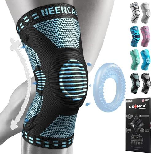 NEENCA Knäbandage, komprimerat knästöd med patella-gelkuddar och fjäderstabilisatorer, medicinska knäskydd för löpning, meniskrivning, artrit, ledsmärta, ACL, återhämtning
