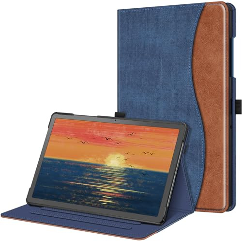 FINTIE Coque pour Samsung Galaxy Tab A11 Plus (A11+) 11 Pouces 2025 et Galaxy Tab A9 Plus (A9+) 11” 2023, Housse Folio et Multipositions, Etui avec Poche de Document, Bleu/Marron