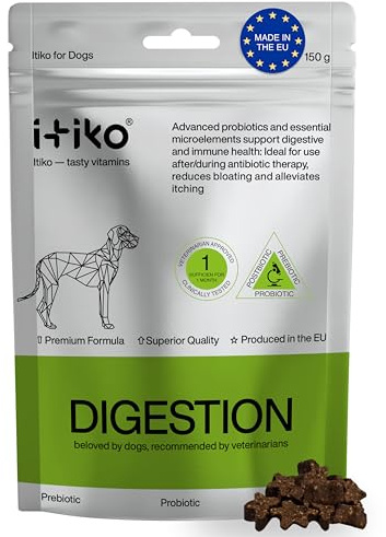 ITIKO Natürliche Verdauungs für Hunde | Flohsamenschalen mit Probiotika Hund | Darmflora Aufbau Hund | Alternative zu Heilerde/Heilmoor für Hunde | Durchfall Nahrungsergänzungsmittel