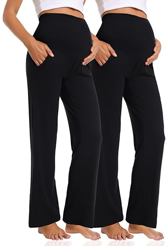 Gowjog Pantalon Grossesse Femme Jambes Larges | Décontracté, Taille Haute, Élastique, Maternité, Maison, Yoga, Sport