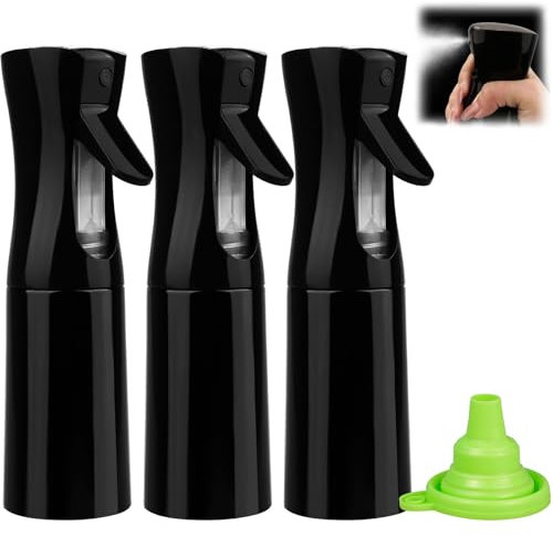 rietegio 3 Stück Sprühflasche mit 1 Faltbarer Trichter，200ml Schwarz Wasserzerstäuber Sprühnebler Leere Sprühflaschen zum Befüllen für Friseursalon, botanische Hydratation, Cleansing