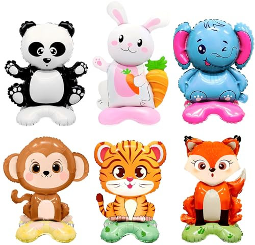 Globos Animales de La Selva, Foil Globos Grandes con Base Estable, Incluye Cintas, Puntos de Pegamento para Globos, para Fiesta Temática de Bosque y como Juguete, Fácil de Usar