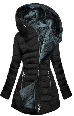 KOG Winterjacke für Damen Dufflecoat Winter Daunenjacken Baumwolle Fahrradmantel Einfarbig Kleidung Frau Mode Sweatjacke Freizeit Frauen Softshelljacke Schwarz XXL