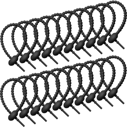 Boao 20 Pack Reusable Silicone Cable Ties, 8 Inch Twist Straps for Cord Management, Charging Cables, Kitchen Bags Organization, Flexible Rubber Zip Ties (Black)