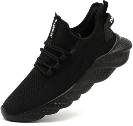UROMGV Herr promenadskor sneakers gym sportskor sneakers löpning tennis skor andas fritid löparskor för gator slip-on lättvikt slip-on löparskor, En svart, 44 EU