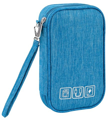Tunejoy Sac de Rangement Câbles Petit Electroniques Portable Pochette Rangement Imperméable Organisateur pour Banque d'alimentation Fil d'écouteur USB 18,5x11,5x2,5 cm Bleu Ciel