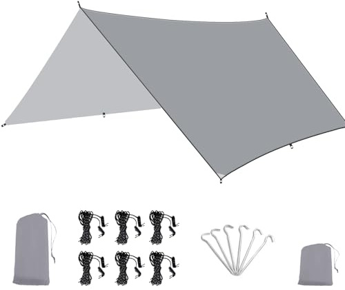 KOIUEYW Lona impermeable Tarp 3 x 3/3 x 4 m, lona para camping, ultraligera, impermeable, protección UV, nieve, lluvia, tienda de campaña con ojales para camping, picnic, senderismo, hamaca