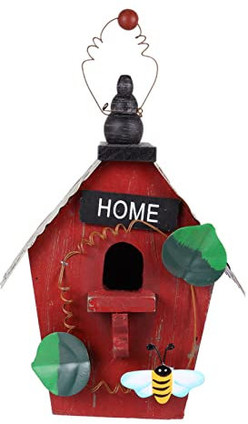 COLLBATH Maison d'oiseaux en Bois Suspendue Décorative Rouge en Métal, Nichoir Compact Rustique pour Jardin Extérieur, Décoration Naturelle pour Oiseaux Et Amateurs De Nature