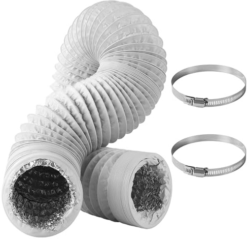 100mm Condotti Tubo di Ventilazione Flessibile in Alluminio PVC, Bianco Lunghezza 3 Metri con 2 Fascette Stringitubo in Acciaio per Aria Condizionata, Asciugatrice, Cappa Aspirante