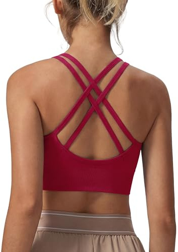 Leversic Reggiseno Sportivo Donna Top Palestra Fitness Imbottito Senza Ferretto Reggiseni Push Up per Yoga Jogging Gym Rosso S