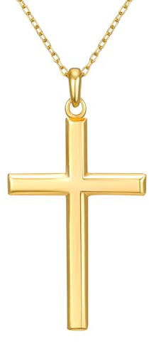 NORBU 18K Gold Plated 925 Sterling Silver Cross Necklace for Women, 20 inch Chain Solid Womens Cross Pendant Necklaces, Dainty Christian Jewelry Catholic Religious Gift for Her