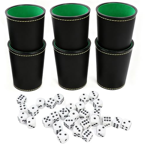 ASTRIgneous tärningsbägare set, 6 tärningskoppar läder med 36 kuber, tysta chockset för bar-party Yahtzee farkle tärningsspel resespel för vuxna casual spel