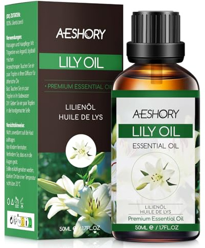 AESHORY Lilie Ätherisches Öl 50ML, Natürliches Ätherisches Lilienöl Aromatherapieöl, Premium Duftöle für Diffuser, Hautpflege, Haarpflege, Entspannung, Massage, Bad