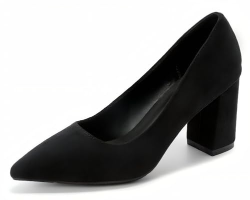 Escarpins Talon Bloc 7 cm Noir pour Femmes - Confort Bureau Soirée - Chaussures Élégantes Stables Facile À Porter (Noir, 270=EU-44)