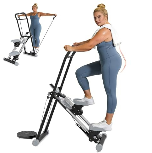 OVER SELF Steppers for Exercise at Home, Stair Stepper with Handlebar for Full-Body Workout, Compact Folding Stair Climber with Adjustable Handlebar/Pedal, 350lbs Weight Capacity, Knee-Friendly