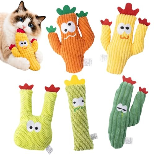 Cat Teething Toys Catnip Cactus Chew Plush | Indoor Cat Play Pillow for Small Medium Large Pet Indoor Outdoor Travel Bedroom Backyard Balcony