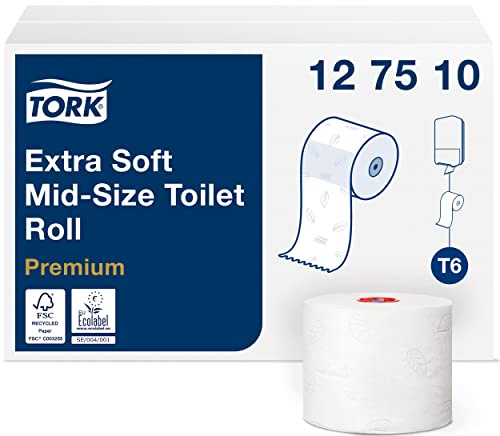 Tork 127510 Extra mjukt och kompakt Premium 3-lagers toalettpapper kompatibelt med T6 toalettsystem, 27 rullar (27 x 70 m) | Premium, 3 lager, 27 rullar