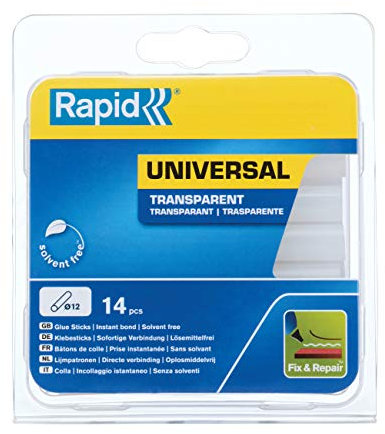 Rapid, 40107356, Bâtons de colle thermofusible, Multi-usage, Transparent, ø12mm, Longueur 93mm