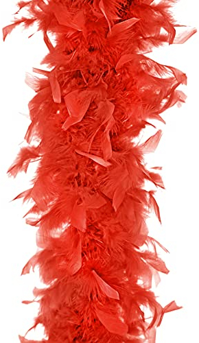 PartyDeco Federboa 180cm Rot - Vintage Kostüm Zubehör Burlesque Charleston 20er Jahre - Karneval Accessoires/FEDERBOA BOA Federschal Sexy 180cm pink violett Weiss rot blau schwarz, Farbe:Rot