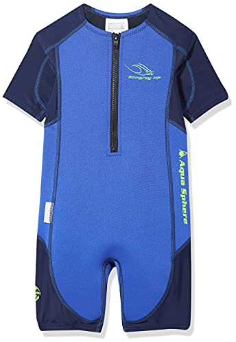 Aqua Sphere Unisex Jugend Stingray Hp Short Sleeve Wetsuit, Blau/Navy, 116 (Herstellergröße: 6 Jahre)