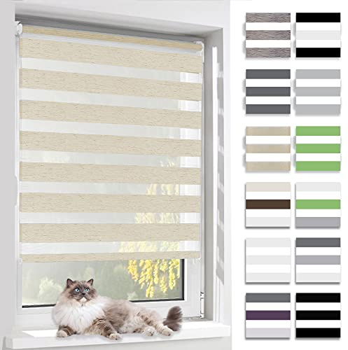 BelleMax Doppelrollo Klemmfix ohne Bohren & mit Bohren, Natur B50 x H150 cm (Stoffbreite 50cm), Duo Rollo, Fensterrollo lichtdurchlässig & Blickdicht, Klemmrollo Sichtschutz & Sonnenschutz