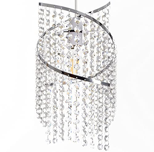 Klass Home K9 Crystal Spiral Droplet Light Shade | Pendant, Lamp Shade | Ceiling Light Shade Chandeliers | Chrome Finish Light for Living Room | Bedroom | Kitchen