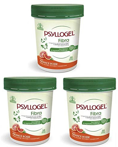 3X Psyllogel Fibra di Psyllium Pura al 99% Gusto Arance Rosse - Favorisce la Regolarità Intestinale - 510 Grammi di Polvere