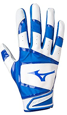 Mizuno B-303 Adult Baseball Batting Glove, White-Royal, Medium