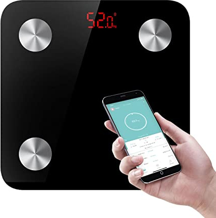 Nilpferd körperfettwaage,digitale personenwaagen,körperfettwaage mit APP und Bluetooth, körperwaage mit körperfettanalyse,180kg, hochpräzise Sensoren,IOS&Android kompatibel, Batterien Inkl.